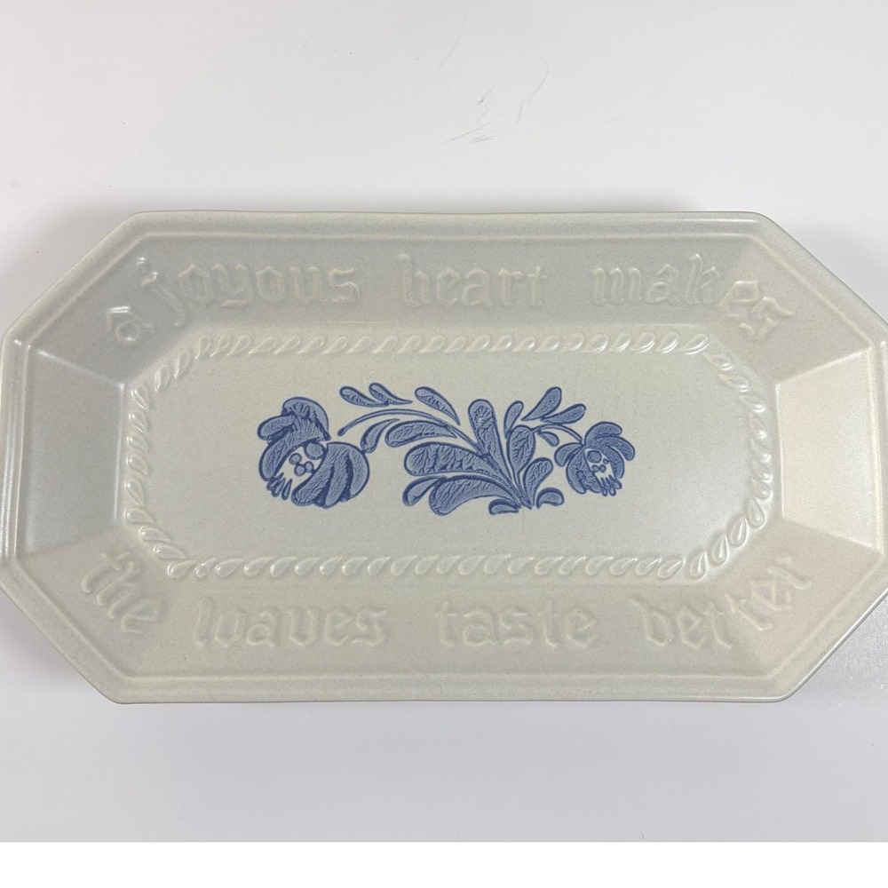 Pfaltzgraff Yorktowne Bread Tray Platter Gray Blue Joyous Heart 12in USA EUC